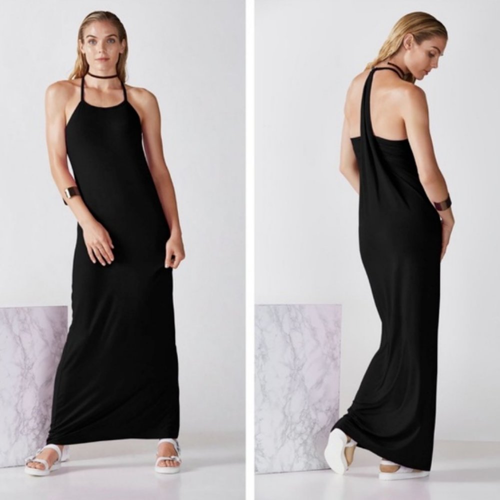 NEW Fabletics Neema Long Black Sleeveless MAXI DRESS Size Medium NWT!